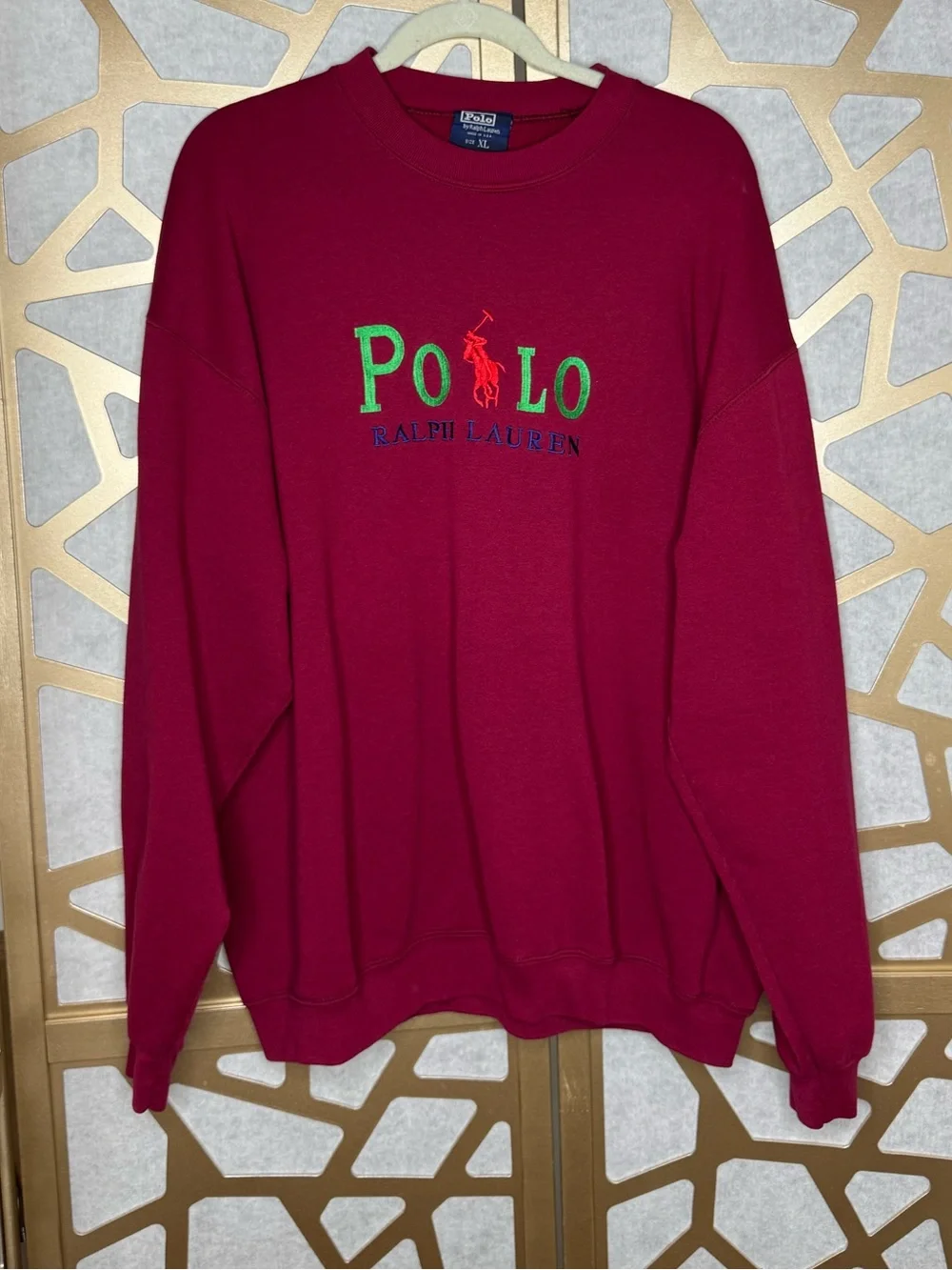 Vintage Polo Ralph Lauren USA Big Logo Crewneck Sweatshirt – Men’s XL – Burgundy